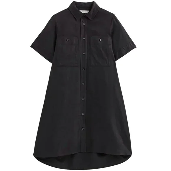 EVERLANE Daytripper Linen Dress Oversized Shirttail Hem Euro Flax Size S Black - Picture 7 of 15